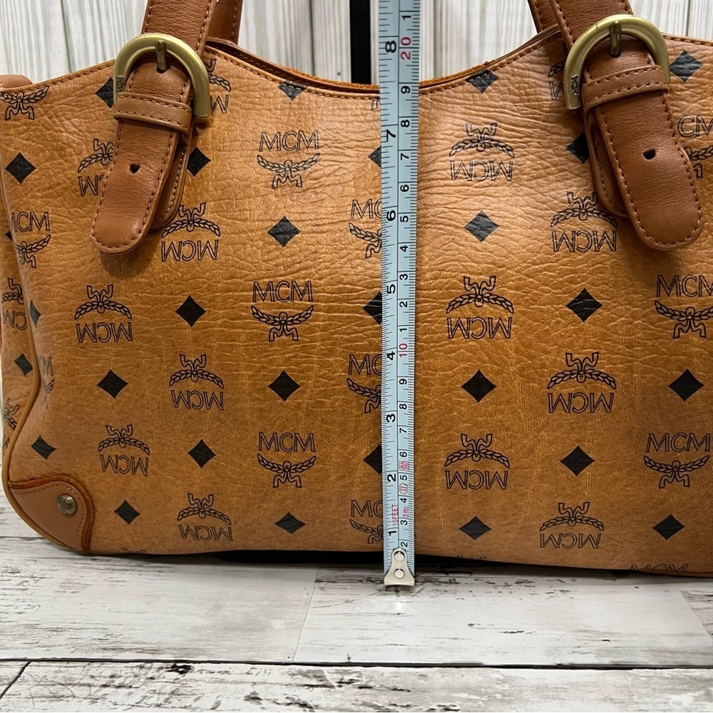 MCM Cognac Visetos Coated Canvas Leather Trim Tote Shoulder Bag - Picture 12 of 16
